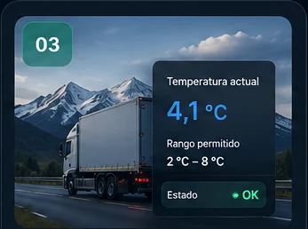 Transporte refrigerado con lectura de temperatura dentro del rango permitido