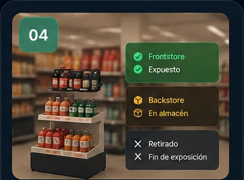 Display de productos clasificado como Frontstore, Backstore o retirado
